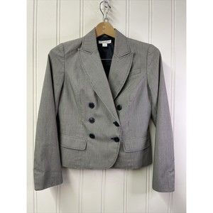 Pendleton Double Breasted Blazer Womens Sz 4 Gray Pinstripe Cotton Poly Stretch‎